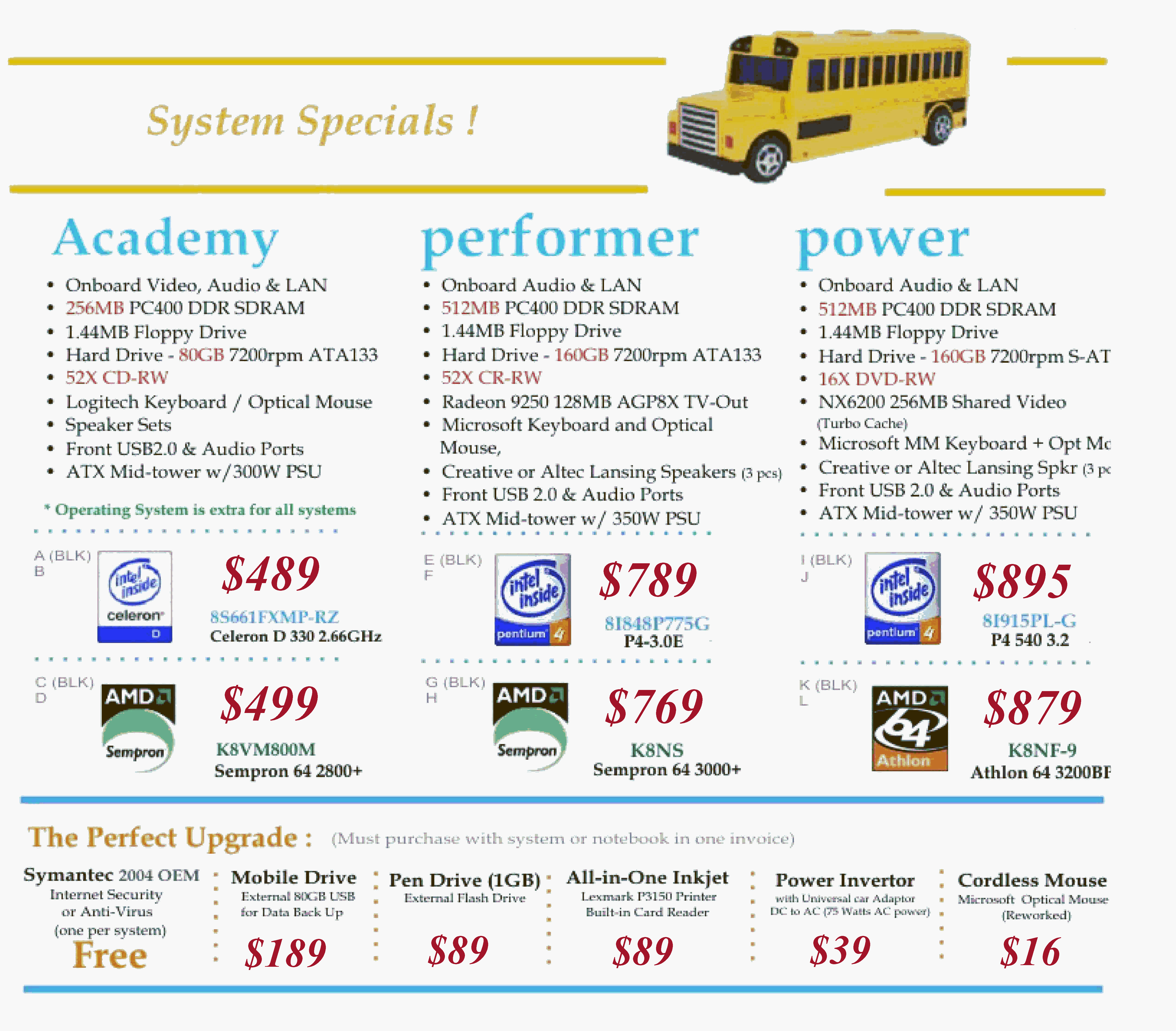 The products listed above MUST be purchased with a Computer System